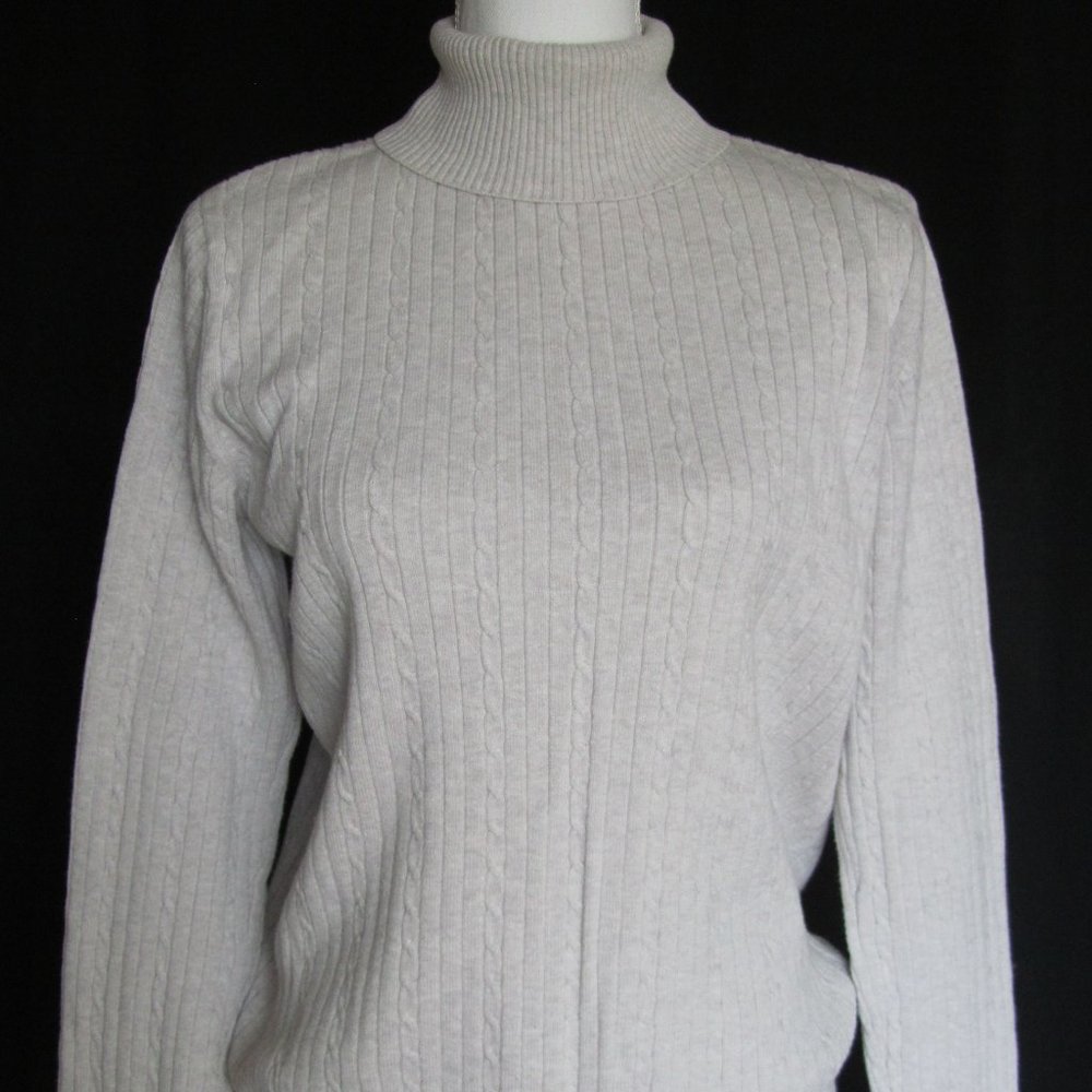 Karen Scott Women’s Cotton Long Sleeves Cable Turtleneck Lt Gray Sweater size M